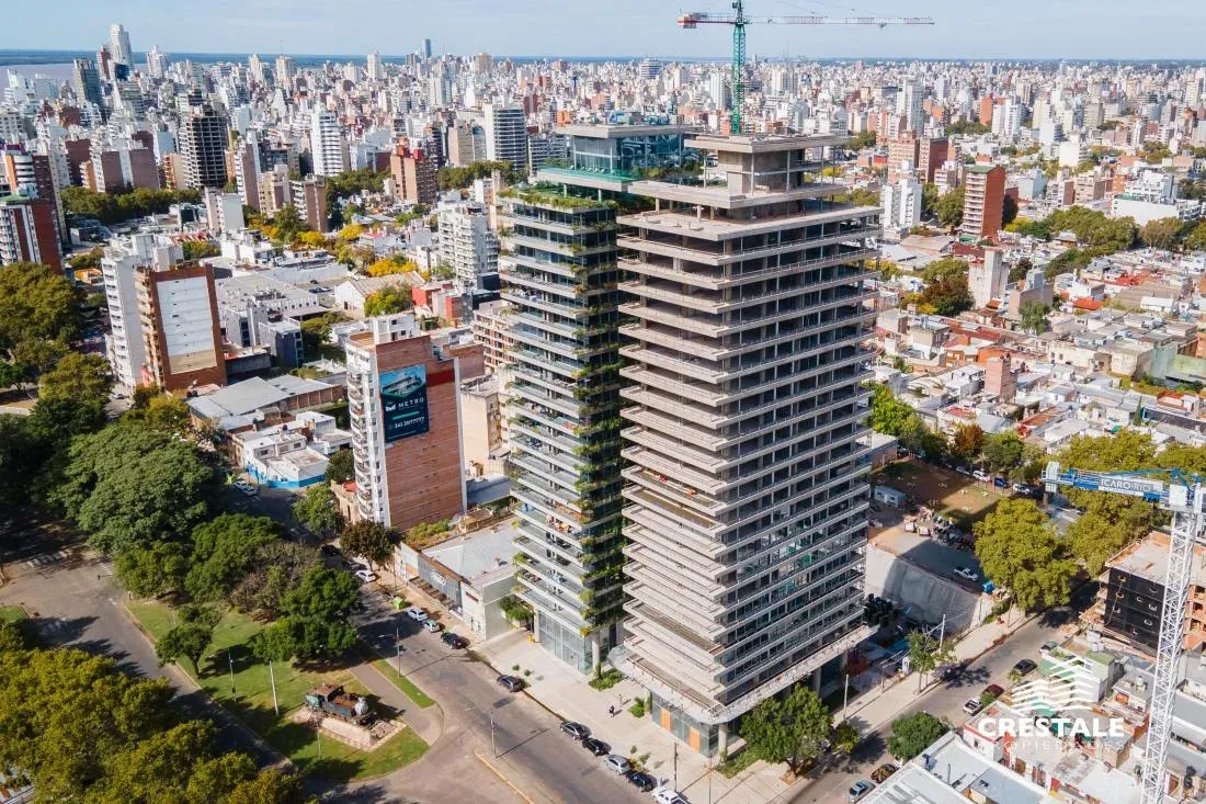 Vista aérea del edificio Costavia en Rosario, equipado por Quento